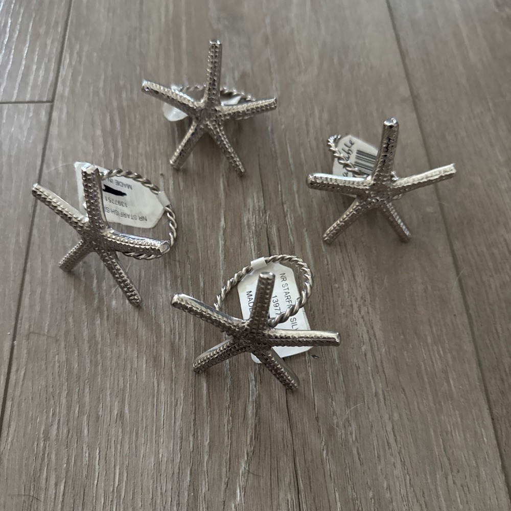 NEW Lot of 4 Sur La Table Silver Starfish Napkin Rings Made in India NWT‎
